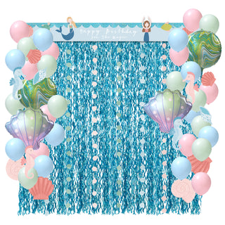 Mermaid Balloons, Garlands and Wavy Holographic Curtains Kit Main