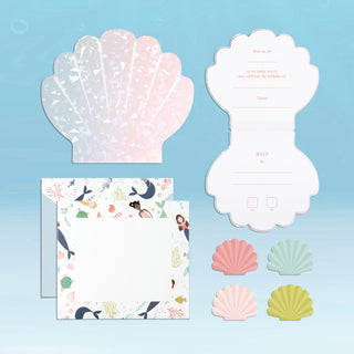 Under the Sea Mermaid Invitations and Envelopes Iridescent Shell (8 pcs) details