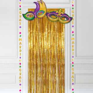 Gold Green and Purple Carnival Mask Mardi Gras Doorway Curtains And Garland Decorations Set 1
