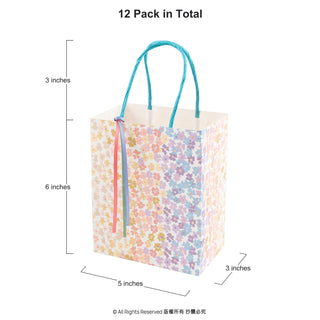 Mother's Day Pastel Flowers Gift Bags with Ribbon Decorations (12 pcs)