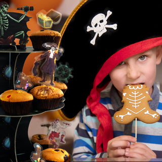 24pcs Caribbean Skull Pirate Cupcake Topper Halloween