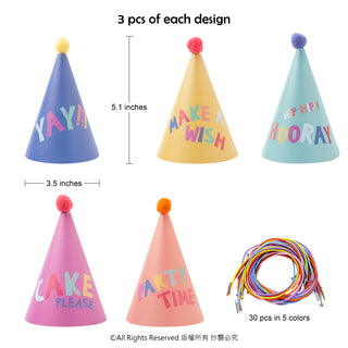 Rainbow Party Hats with Pom Pom (15pcs) 5