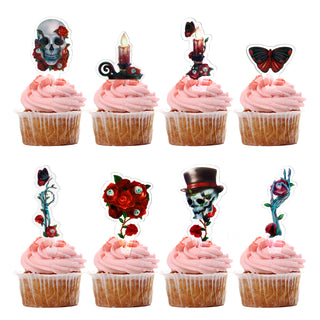 Skull Cupcake Toppers Set in Red (24 pcs) 4