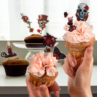 Skull Cupcake Toppers Set in Red (24 pcs) 8