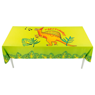Dinosaur Party Tablecloth with Dancing Partysaurus (9x5 ft) 