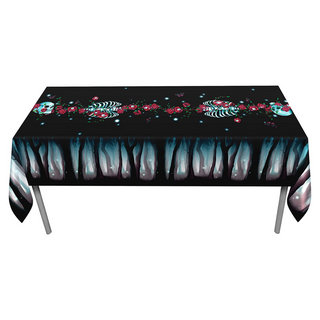 9x5 ft Fabric Tablecloth Rose Skeleton Party for Halloween