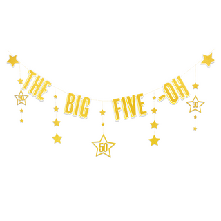 50th Birthday Glitter Gold Banner 'The Big Five Oh' Milestone main