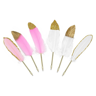 Pink, White and Gold Feather Pens for Wedding Party Reception (6pcs) 1