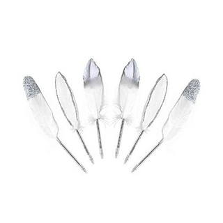 Silver and White Feather Pens for Party Reception (6pcs)