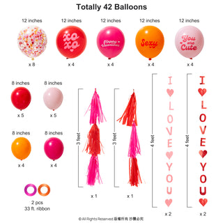 Valentine's Day Balloons Set in Pink, Orange and Red (50pcs) 2