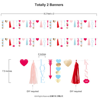 Valentine’s day Garland with tassels in Red, Gold and blue