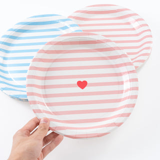 Valentine’s Day Paper Plates in Blue and Pink Stripes 24 pcs