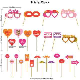 Valentine's Day Selfie Props in Pink Red and Orange (25pcs) 5