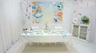 2pcs Tea Party Floral Flag Banner for Alice Wonderland Birthday Party Decorations