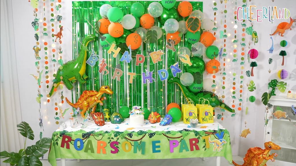 Glitter Colorful Dinosaur Theme Roarsome Party Banner