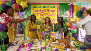 Mardi Gras Garlands & Paper Fans set in Gold Purple Green