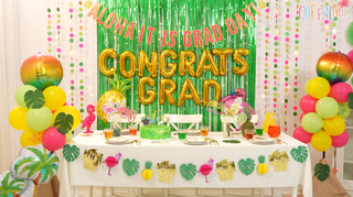 Tropical Theme Graduation Foil Balloons And Banners Set (12pcs)