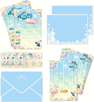 12 Set Alice in Wonderland Invitations Floral Invitation Card 1