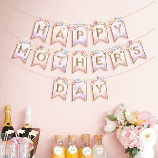 Happy Mother's Day Banners with Pink Flower (3 pcs) 4