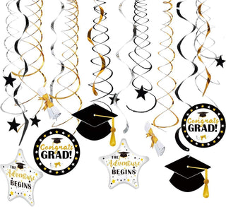 Graduation Hanging Swirls 'Congrats Grad' in Gold Black Silver (18pcs) 1