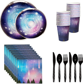 24 Sets Starry Night Sky Galaxy Party Tableware 1