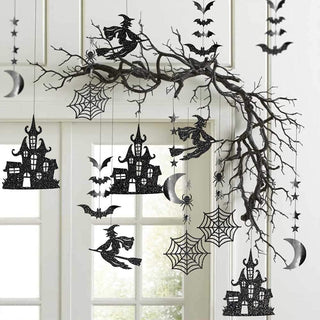 Glitter Black Halloween Party Garland Kit Birthday Decorations Hanging Witch Bat Spider 1