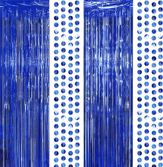 Foil Fringe Curtain Backdrops and Circle Garlands Set in Blue (6pcs) 1