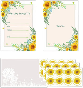 Sunflower Invitation Cards with Envelops and Stickers Set (12pcs) 1