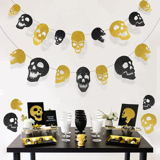 24 pcs Glitter Black Gold Skull Set 1
