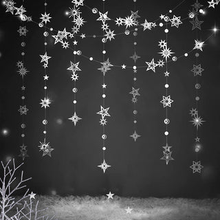 6pcs Silver Christmas Decorations Shiny Star Garland 1