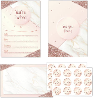 12 Set Glitter Rose Gold You Are Invited Party Invitations Neutral Card with Envelops and Stickers 1