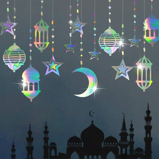 Iridescent Holographic Star Moon Lantern Ramadan Garland 1