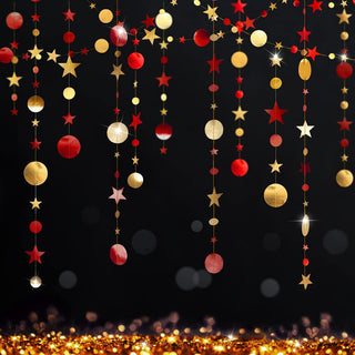 Gold Maroon Party Decorations Red Circle Dots Garland with Twinkle Little Star Streamer 1
