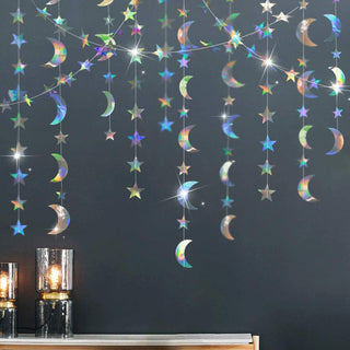Iridescent Holographic Stars and Moons Garlands (2pcs)  1