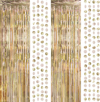 Foil Fringe Curtain Backdrops and Circle Garlands Set in Champagne Gold (6pcs) 1