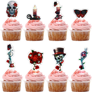 Skull Cupcake Toppers Set in Red (24 pcs) 1