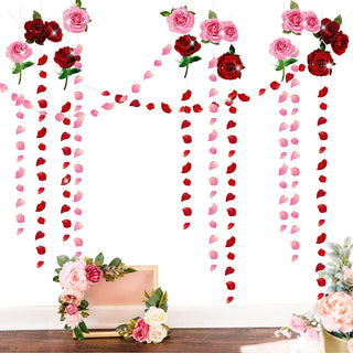 12pcs Red Pink Rose Garland Paper Rose Flower Patel Streamer  1