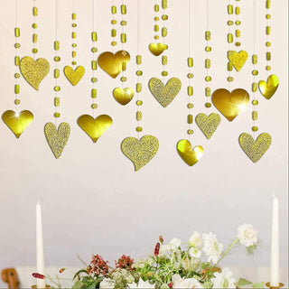 16pcs Glitter Gold Heart Garland Decorations Hanging Heart Streamer 1