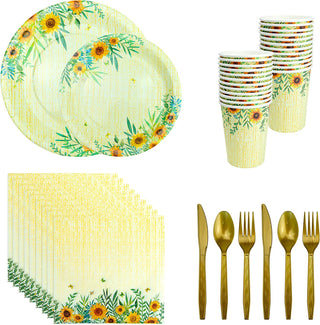 24 Set Sunflower Party Tableware Summer Party Cup Plate Paper Napkin Cutlery 1