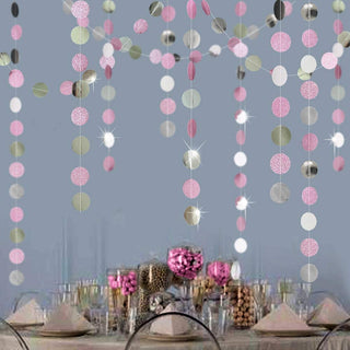 Bridal Shower Circle Garlands in Glitter Pink & Metallic Silver (4pcs) 1