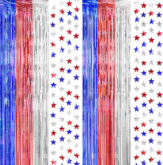 Red Blue Silver Fringe Curtains with Star Garlands Streamers (2pcs) 1
