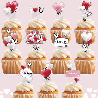 33 pcs Love Heart Cupcake Topper Red White Pink Black Valentine’s Day Muffin Cake Decorations