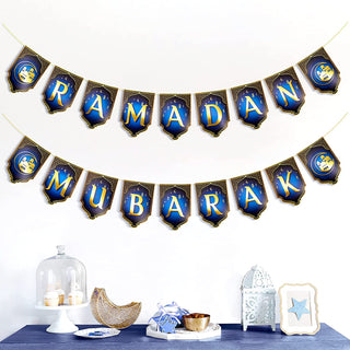 Glitter Ramadan Mubarak Banners in Blue and Gold (2 pcs) 1