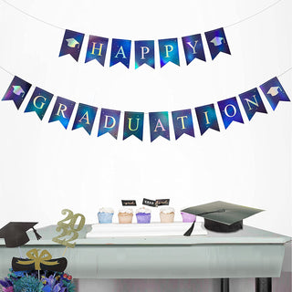 Iridescent Happy Graduation Banners in Royal Blue (2pcs) 1
