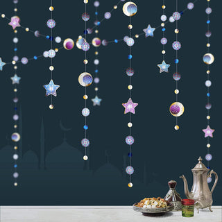 Ramadan Garland with Lantern Crescent Star in Purple, Blue & Gold 1