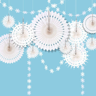 Winter Wonderland Snowflake Hanging White Paper Fan (12pcs) 1