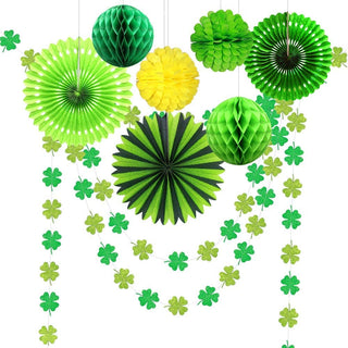 Glitter St Patricks Day Decorations Green Shamrock Clover Garlands with Paper Fan 1