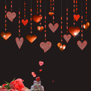16pcs Romantic Glitter Red Heart Garland Decorations Hanging Garlands 1