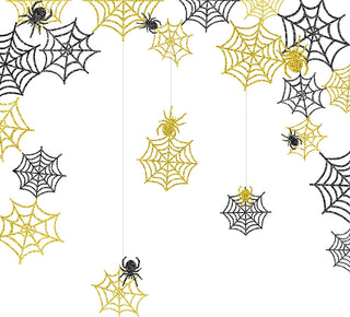 30pcs Glitter Black Gold Spider and Web Sticker Set 1