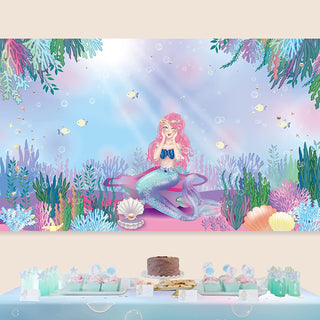 Mermaid Party Backdrop 3x5 ft Fabric 1